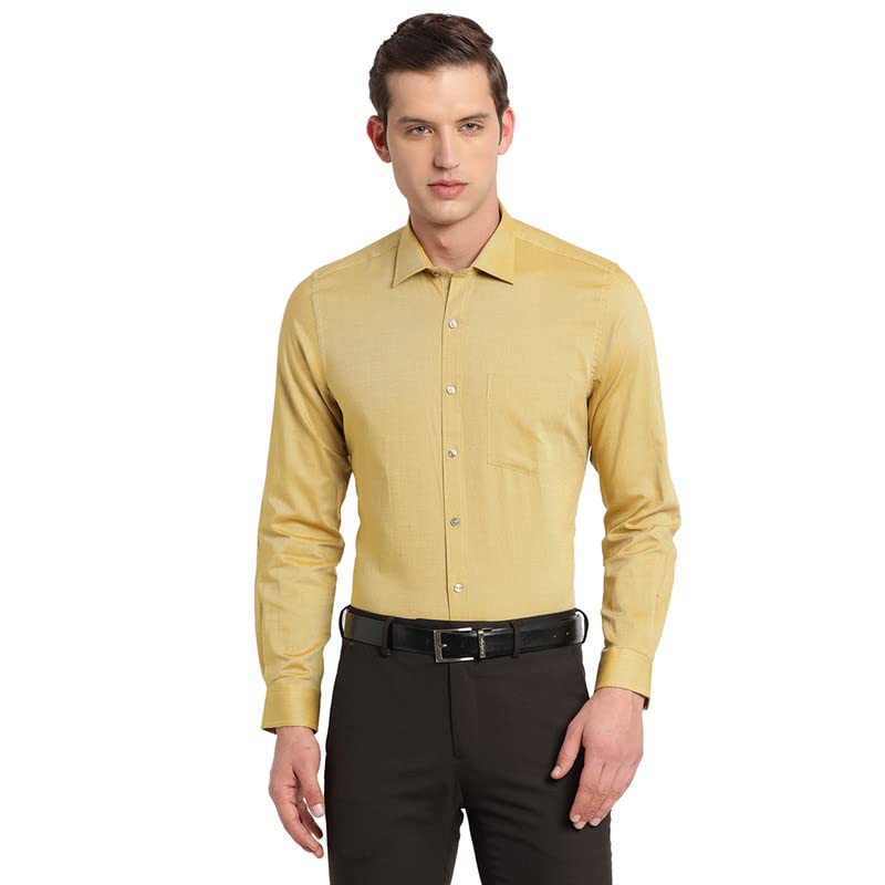 Turtle Men Mustard Cotton Solid Slim Fit Formal Shirts