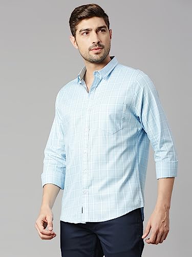 Thomas Scott Mens Checkered Slim Fit 100% Cotton Casual Shirt with Spread Collar and Long Sleeve