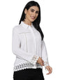 Style Quotient Womens White Rayon Smart Casual Shirt with Lace Details