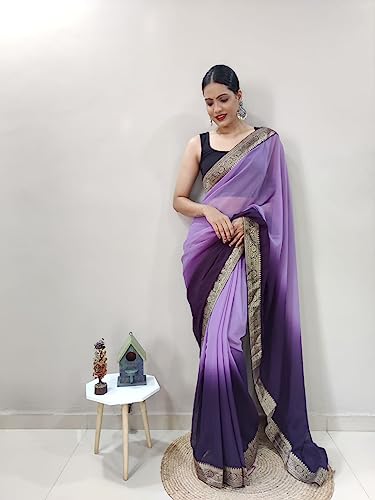 Shiv Textiles Womens Gorgette Less Border Zip And Go Pre-Stitched Saree  Effortless Wear & Comfort : Ready To Wear Saree(Sb-St-R