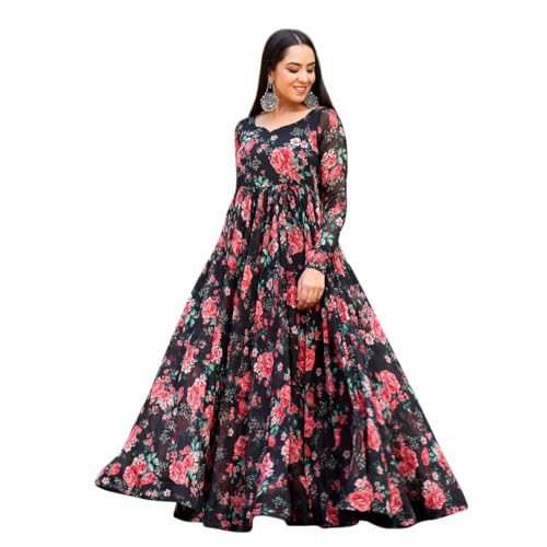 Toochki Gown For Women Wedding | One Piece Dress For Womens Long | Maxi Dresses | Ethnic Black Gowns | Anarakali Suit | Floral P