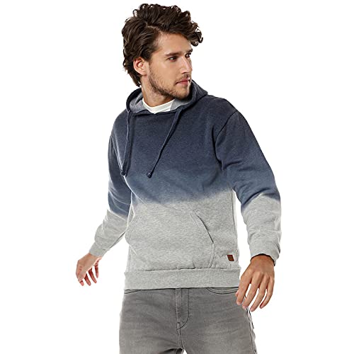 Campus Sutra Mens Blue & Grey Pullover Ombre Sweatshirt with Ribbed Hem for Casual Wear | Hooded Neck | Long Sleeve | Pull On C