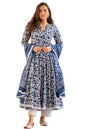 Flosive Blue Rayon Cotton Anarkali Kurti Set