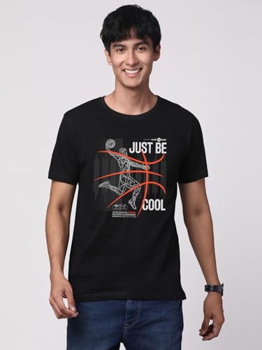ADRO Men's Graphic Printed 100% Cotton T-Shirt - Regular Fit, Printed T-Shirts for Men (RN24-BCL-BL_Black)