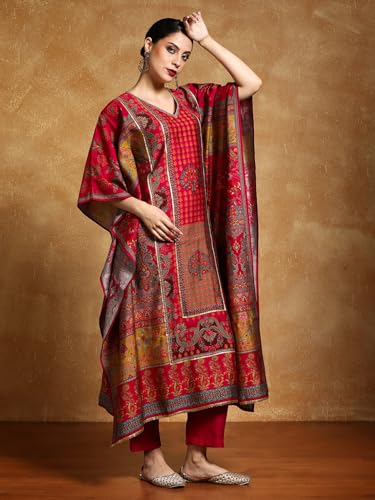 Varanga Gota Detailed Ethnic Floral Printed Kaftan & Trouser-Karva Chauth Special