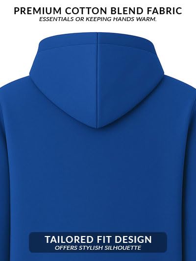 ADRO Men's Cotton Neck Hooded Sweatshirt (ZHH-24-PLN-RB_Royal Blue