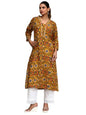 Varanga Women Ethnic Jaipuri Printed V Neck A-Line Kurta Yellow