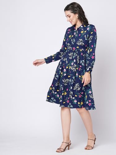 Selvia Western Dress For Women|Crepe Dress For Women|Fit & Flare Dress|Floral Printed Dress For Women|One Piece Dress For Women