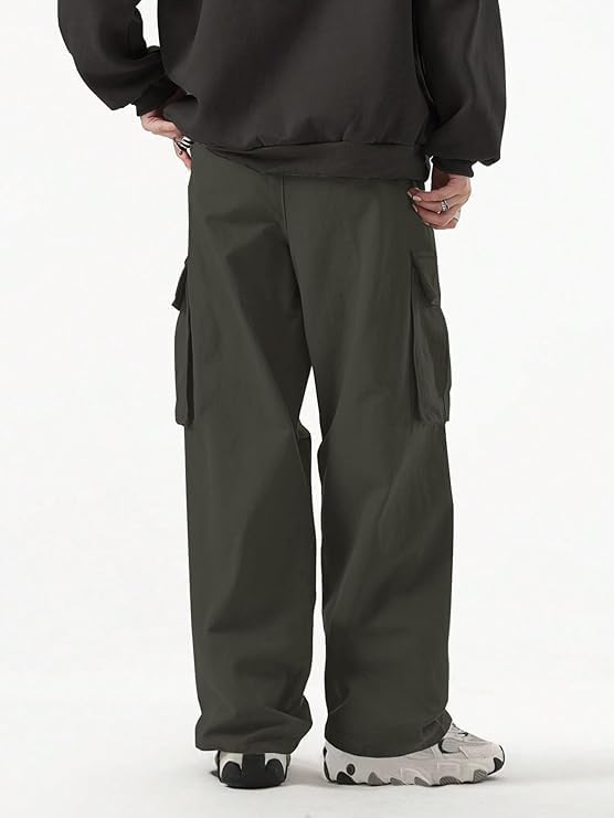 Greciilooks MenS Loose Low Rise Cargo Pants | Baggy 6 Pocket Lower Pant | Casual Cotton Pents | Formal Trousers Green
