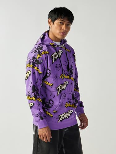 Bewakoof Heavy Duty 1.0 Official Marvel Merchandise Spider-Man Mens All Over Printed Oversized Fit Full Sleeve Fleece Blend Hoo