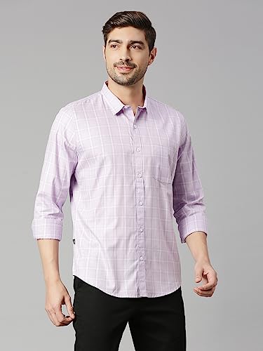 Thomas Scott Mens Checkered Slim Fit 100% Cotton Casual Shirt with Spread Collar and Long Sleeve