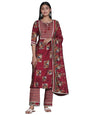 Libas Maroon Printed Silk Blend Straight Kurta With Palazzos & Dupatta