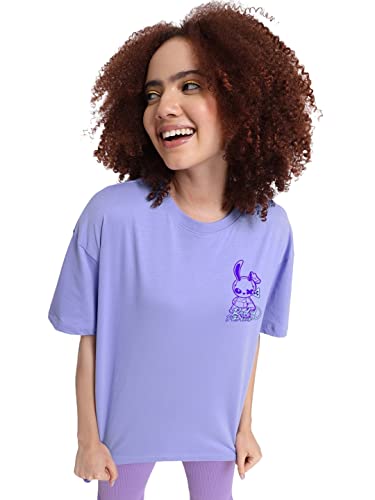 Bewakoof Womens Be Rad! Graphic Print Cotton T-Shirt- Oversized Fit, Round Neck, Half Sleeves 589393_Purple_2XL