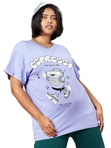 Bewakoof WomenS Graphic Printed Boyfriend Fit Half Sleeve Round Neck Cotton Jersey Plus Size T-Shirt_666811_Purple_3Xl