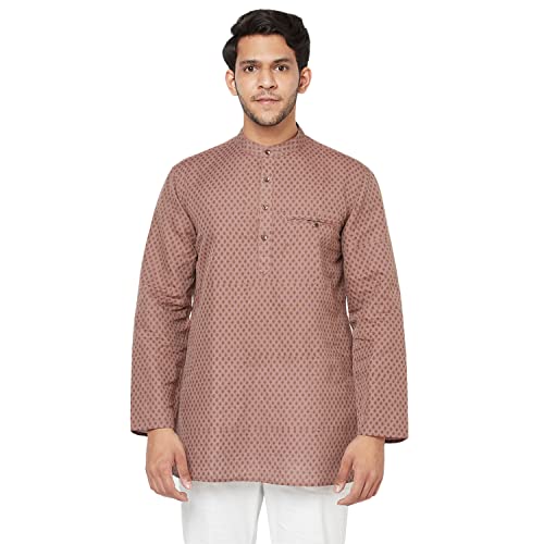 Fabindia MenS Linen Blend Printed Comfort Kurta_Mid Brown_L