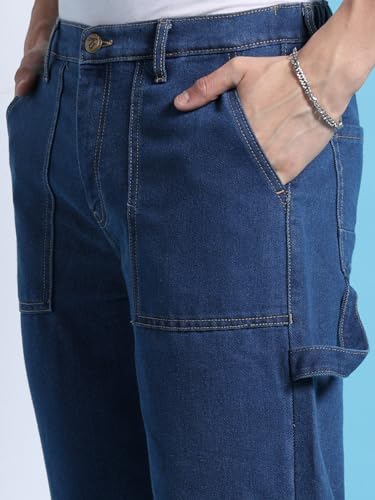 The Indian Garage Co Men Baggy Solid Mid-Rise Stretchable Jeans Blue