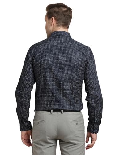 Turtle Men 100% Cotton Slim Fit Blue Printed Full Sleeve Formal Shirt