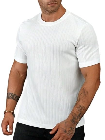 SMOWKLY Mens Solid Regular Fit T-Shirt (1279_White