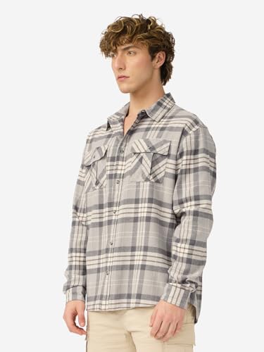 The Souled Store Plaid Shirt: Storm Men and Boys Long Sleeves Collared Neck Button Front Grey Cotton Regular Fit Utility Shirts