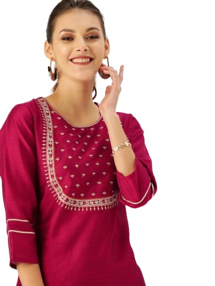 Varanga Women Magenta & White Embellished Straight Kurta