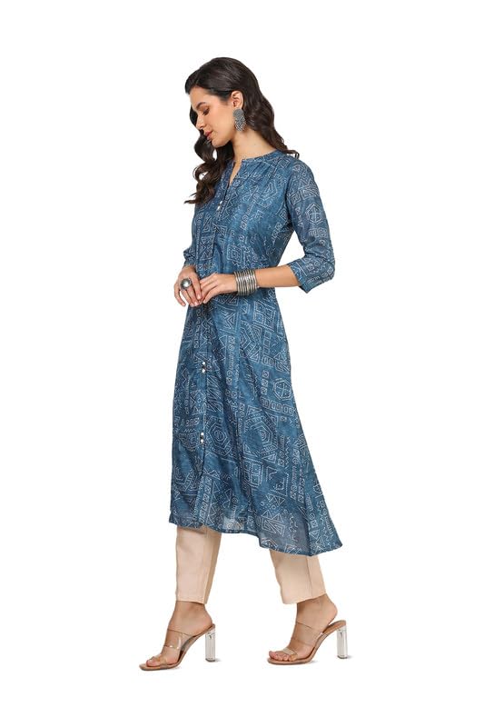 Soch Womens Blue Art Silk Bandhani Print Kurta With Beads