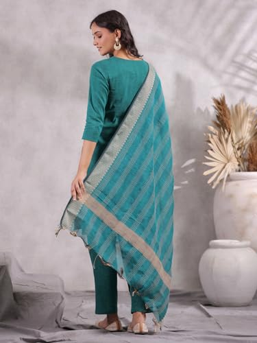 anubhutee Women's Green Ethnic Motifs Straight Kurta withTrousers & Dupatta