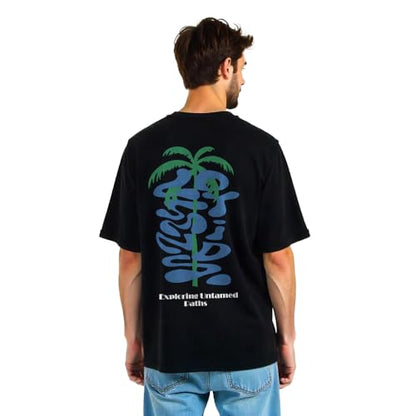 Nobero MenS Graphic Print Oversized Fit T-Shirt (1M-Twrt-C1086_Black