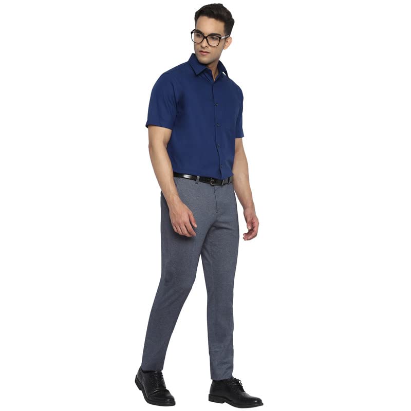 Turtle Men Cotton Navy Blue Solid Regular Fit Shirts