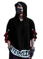 Eyebogler Mens Loose Fit Half Sleeves Hooded Neck Printed T-Shirt Black White