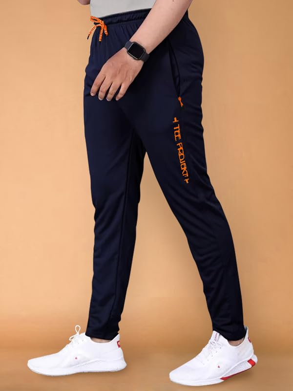 Pinkmint Lycra Soild Track Pant for Men & Elastic Jogger Gym Wear, Yoga Wear, Sports, Regular Wear (Pack of 1) Blue
