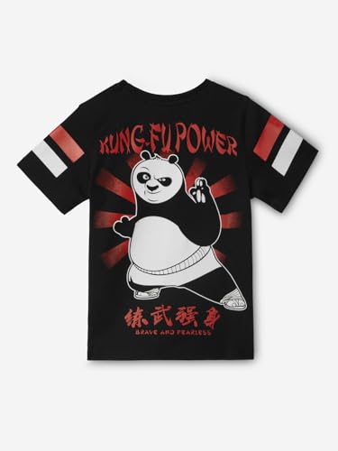 The Souled Store Kung Fu Panda: Power Boys Short Sleeves Round Neck Black Graphic Printed Regular Fit Cotton T-Shirts (2-8 Yrs)