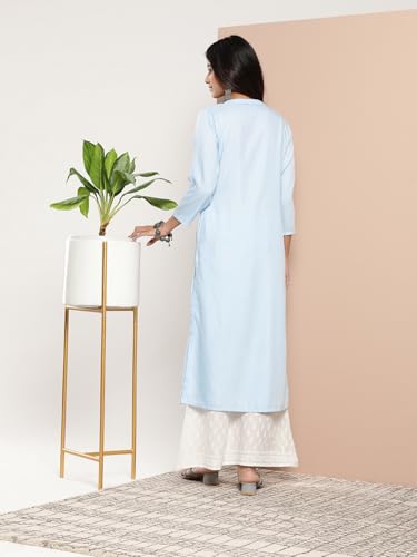 Libas Blue Solid Cotton Straight Kurta