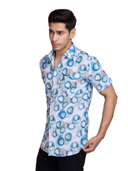 Pinkmint Stylish Shirt for Men ll Printed Half Sleeve Shirts ll Regular Fit Chest Pocket Shirt Sky