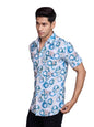 Pinkmint Stylish Shirt for Men ll Printed Half Sleeve Shirts ll Regular Fit Chest Pocket Shirt Sky