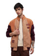 The Souled Store Ticket To Nowhere Men and Boys Long Sleeves Stand Collar Zipper Front Brown Cotton Blend Oversized Racer Jacket