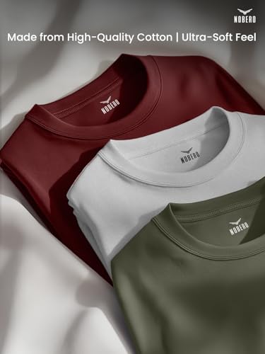 Nobero MenS Solid Regular Fit T-Shirt (1M-Twts-R0008_2_Olive Green/Wine Red/Grey Melange