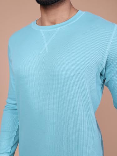Colors Waffle Texture Full Sleeve T-Shirt for Men - 100% Cotton, Ribbed Crew Neck, Breathable Fabric, Enhanced Texture, Super St