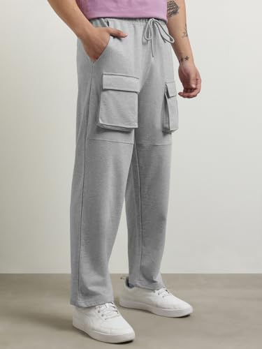 Nobero MenS Straight Sweatpants (1M-Bwjg-R0114_Grey Melange