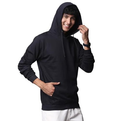ADRO Mens Cotton Solid Hoodie Sweatshirts (H23-PLN-NB_Navy)
