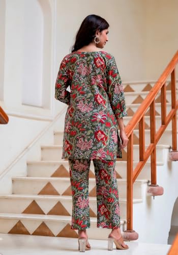 DHRUVI TRENDZ Regular Fit Formal Floral Printed Rayon Western Co-ord Set for Women(Available in 2XL and 3XL) (DT-W1731&TR822_Gre