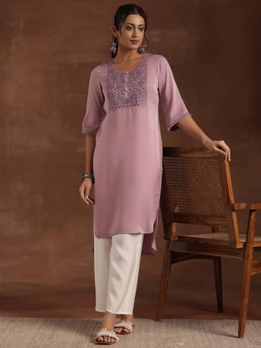 Libas WomenS Polyester Yoke Design Straight Kurta (29204 Lavender