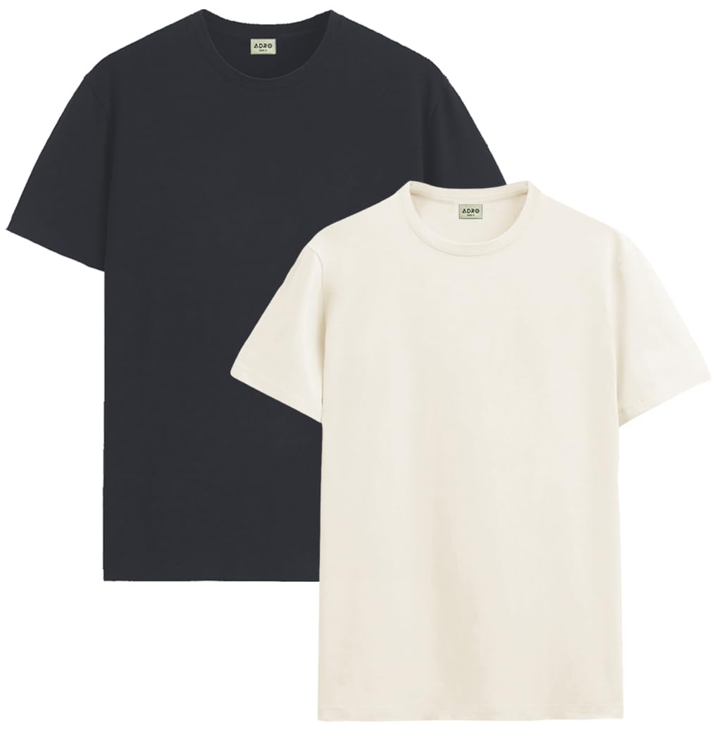 ADRO Mens T Shirts | Solid Tshirts for Men | Pure Cotton Lycra Fabric | 4 Way Stretch Smart tech Tshirt | Pack of 2 Round Neck T
