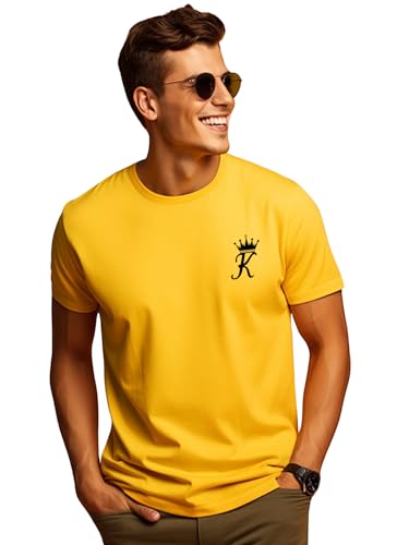 ADRO Men's Solid Regular Fit T-Shirt (RN24-STICK-KK-MU_Mustard