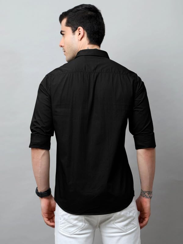 Tee Projekt Cotton Shirt for Men ll Front Pocket Shirt ll Stylish Long Sleeve Shirt ll Soild Regular Fit (Pack of 2) Black-Sky B
