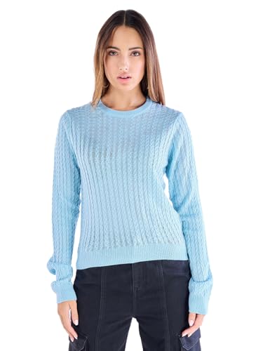 Bewakoof WomenS Textured Slim Fit Full Sleeve Round Neck 100% Acrylic Sweater_641016_Blue_3Xl