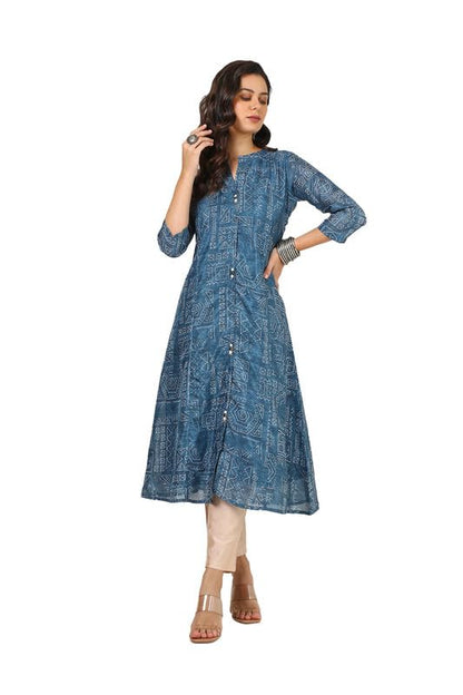 Soch Womens Blue Art Silk Bandhani Print Kurta With Beads