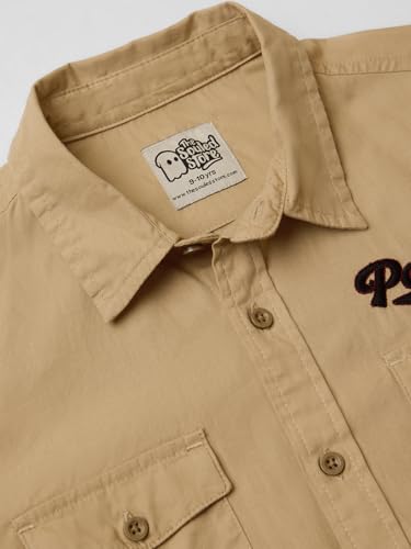 The Souled Store Peanuts: Good OlSnoopy Young Boys Cotton Long Sleeve Spread Collar Neck Button Front Regular Fit Shirts Beige