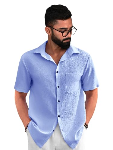 PinkMint Popcorn Shirt for Men ll Textured Shirts for Men ll Stylish Half Sleeve Shirt ll Goa Wear ll Regular Fit Shirt