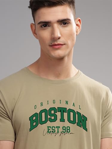 ADRO Mens Printed T Shirt - Premium Cotton Graphic Printed Tshirt - Beige T-Shirt - RN24-BOST-BE