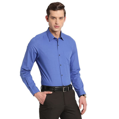Turtle Men Blue Cotton Solid Slim Fit Formal Shirts